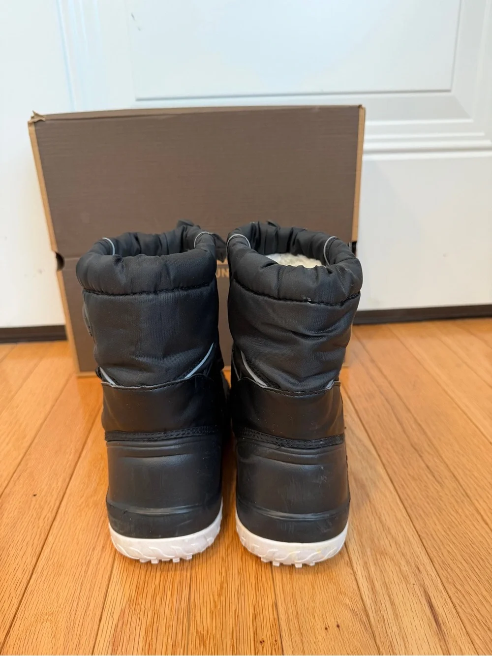 Kids Black Winter Snow Boots with Reflective Stripes